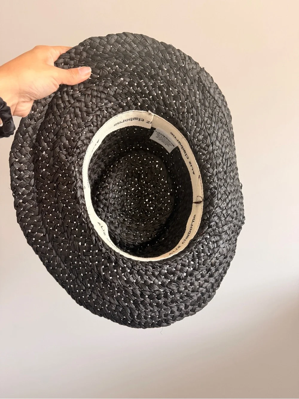 Liz Claiborne Black Braided Straw Fedora Sun Hat